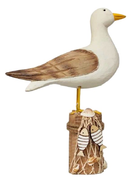 MÖWE,HOLZ,33CM,BRAUN/WEIß
