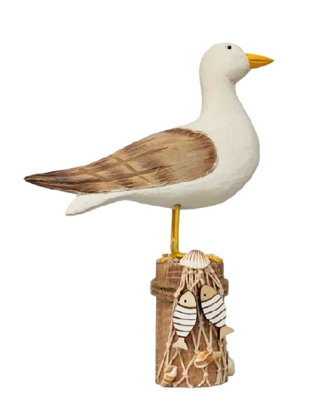 MÖWE,HOLZ,25CM,BRAUN/WEIß