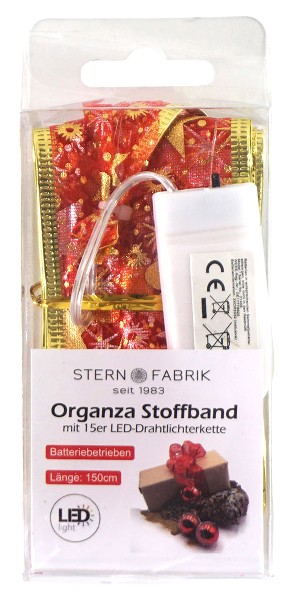[47740] LED ORGANZA STOFFBAND ROT