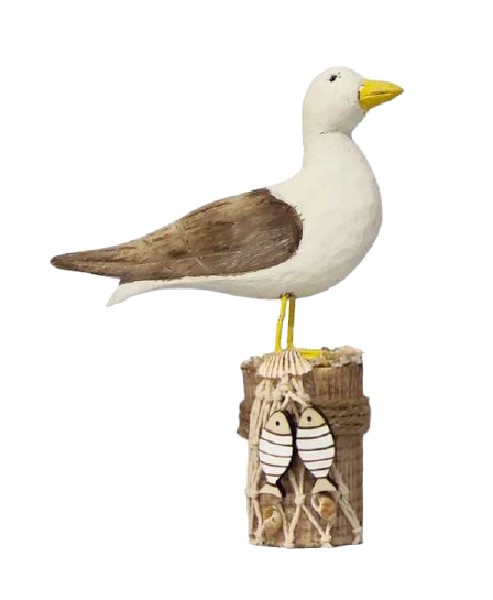 MÖWE,HOLZ,17CM,BRAUN/WEIß